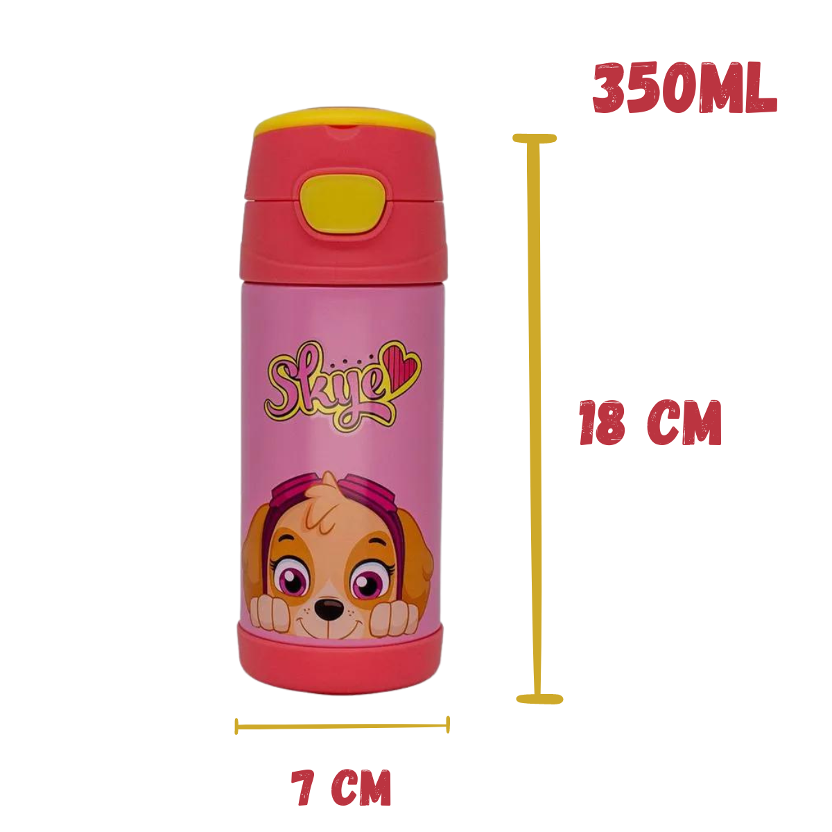 Garrafa Térmica Skye Patrulha Canina 350ml Inox com Canudo – Mantém Gelado até 12h + Brinde