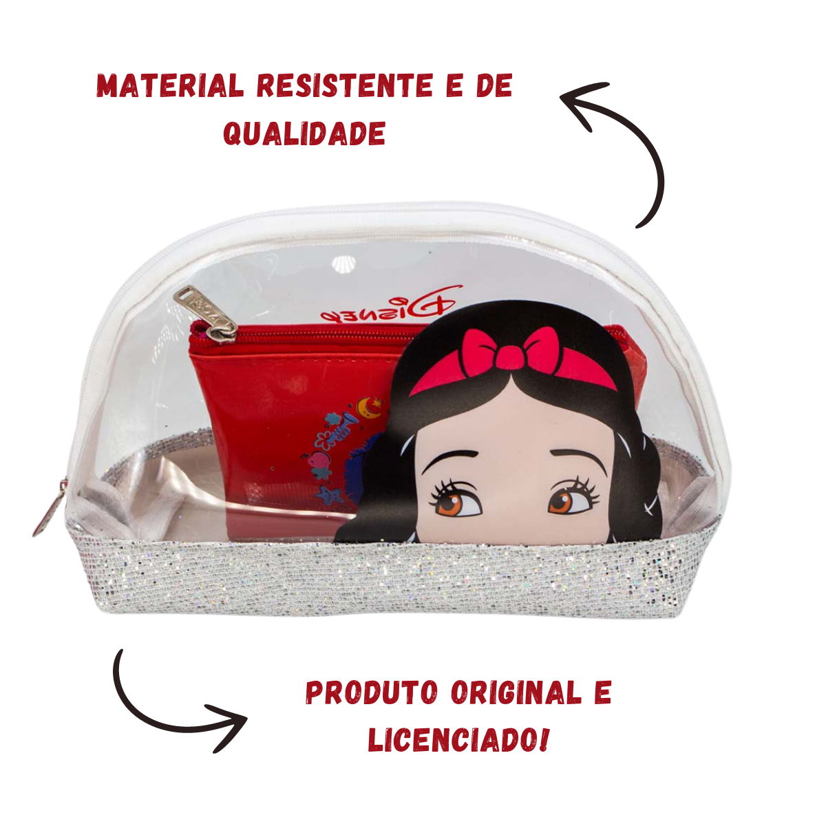 Necessaire 2 em 1 Branca de Neve Princesas Bolsa Maquiagem