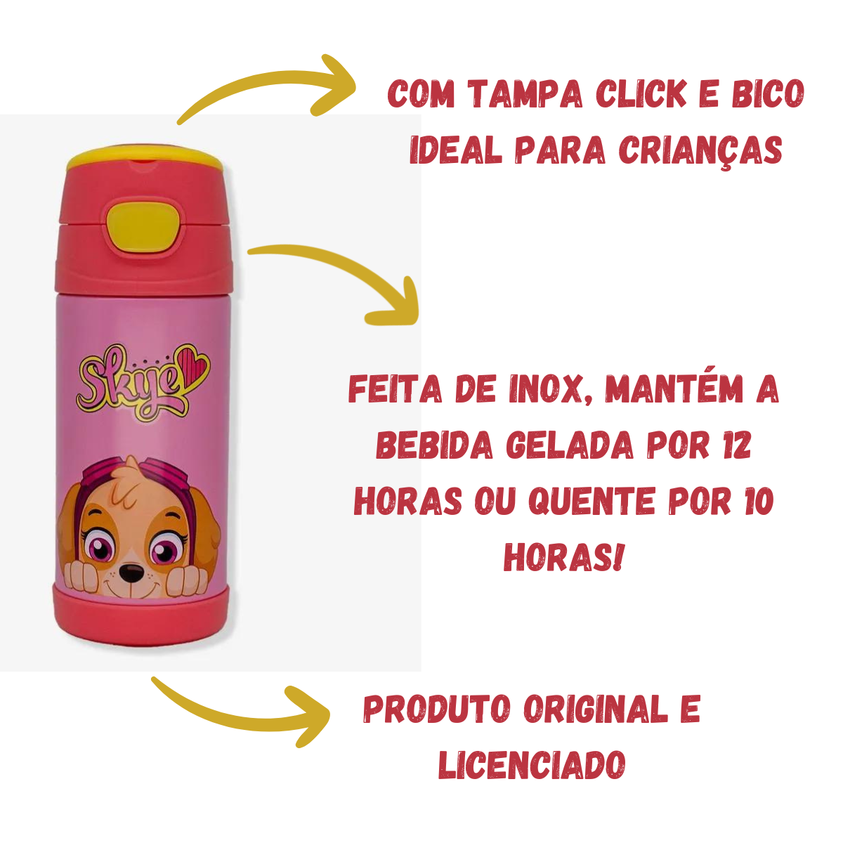 Garrafa Térmica Skye Patrulha Canina 350ml Inox com Canudo – Mantém Gelado até 12h + Brinde