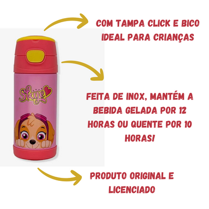 Garrafa Térmica Skye Patrulha Canina 350ml Inox com Canudo – Mantém Gelado até 12h + Brinde