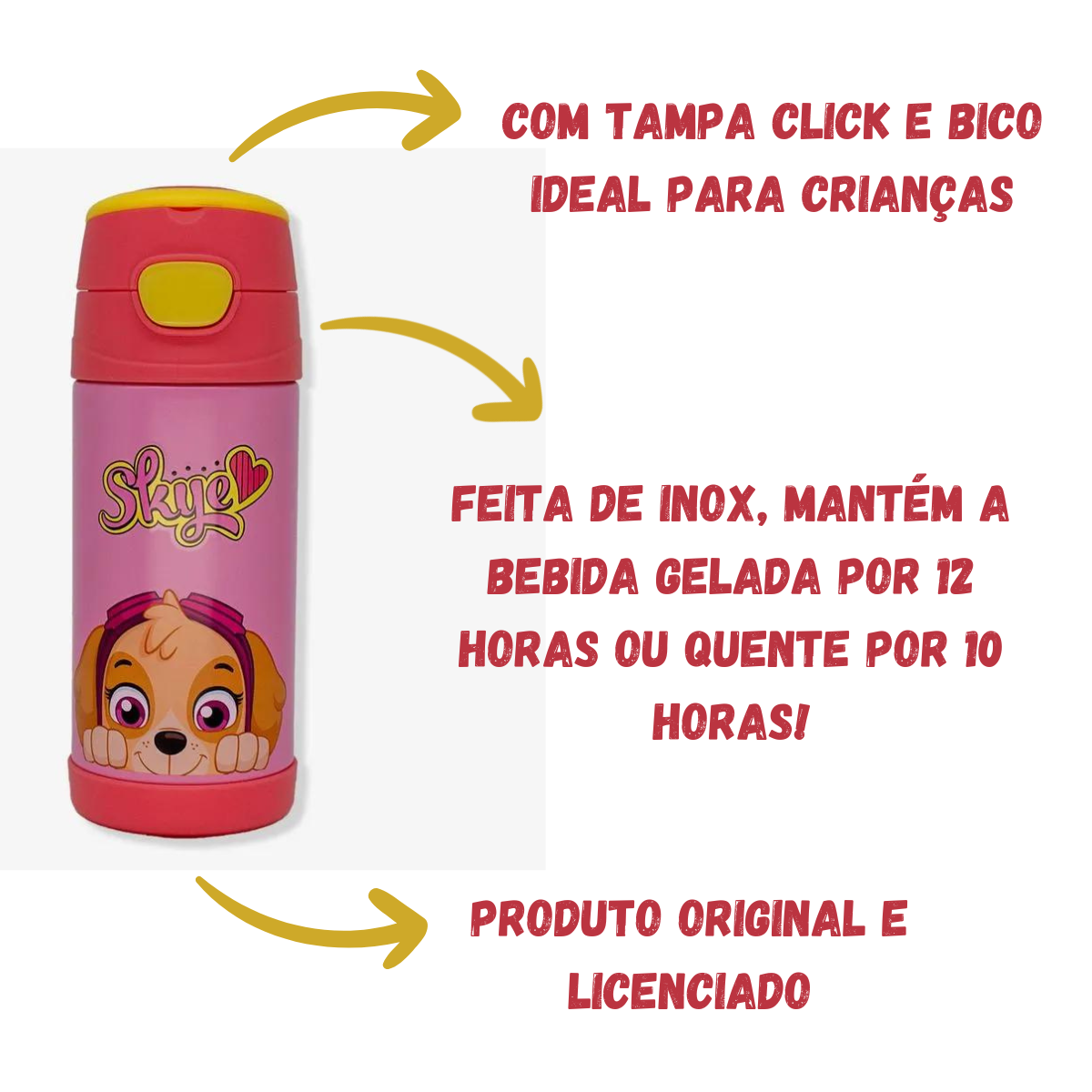 Garrafa Térmica Infantil Inox Skye Patrulha Canina 350ml