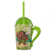 Copo Maui Moana 2 com Alça Tampa e Canudo Verde com Glitter 750ml