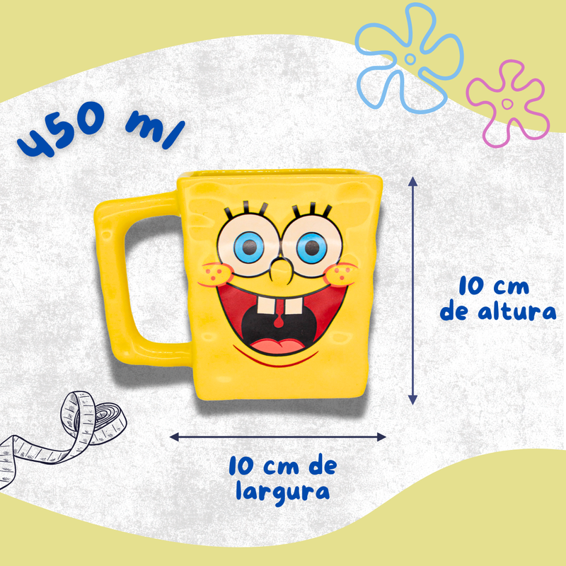 Caneca Oficial Bob Esponja 450ml Formato 3D + Brinde