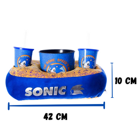 Kit Almofada Porta Pipoca Balde e Copos Sonic The Hedgehog