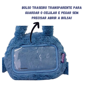 Bolsa Infantil Pelúcia Stitch Cabeça 3D Alça