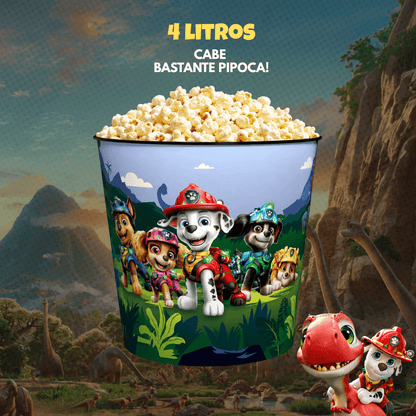 Balde de Pipoca Patrulha Canina Uma Aventura Dino 4 Litros Original Licenciado Cinema Infantil
