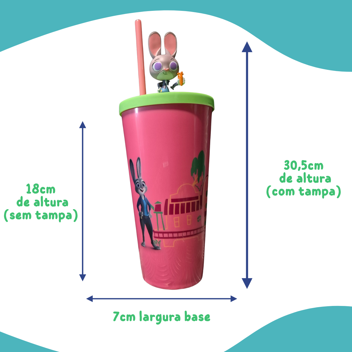 Copo Zootopia 2 Personagens Formato Cinema 3D Tampa 700ml Novo Filme 2025