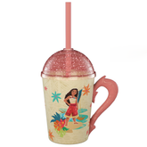 Copo Moana 2 com Alça Tampa e Canudo Rosa com Glitter 750ml