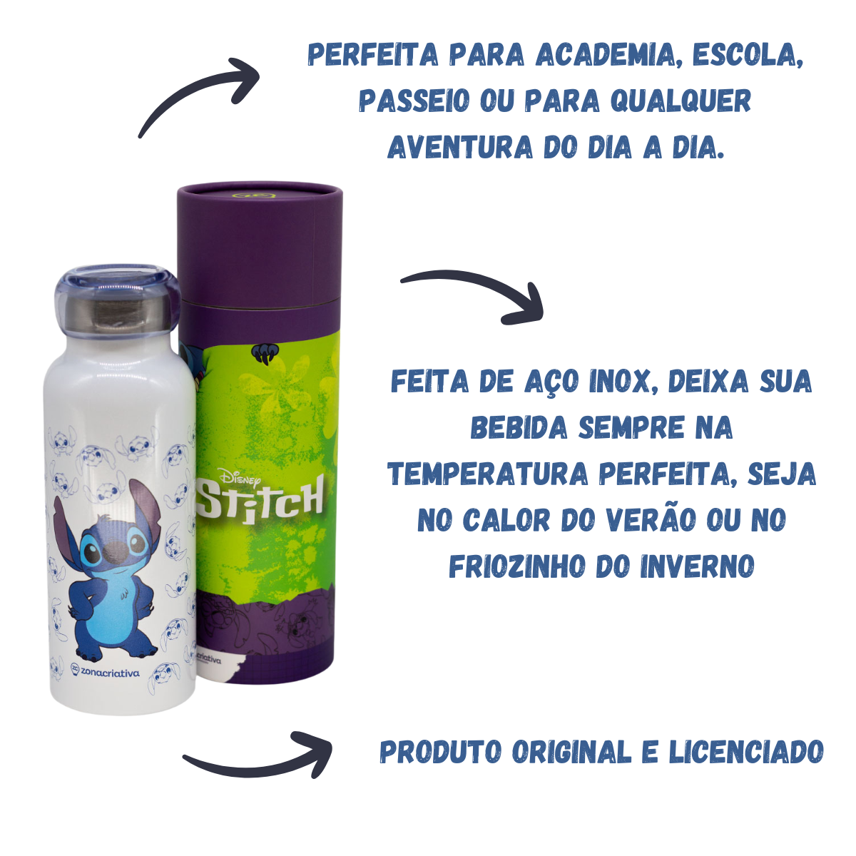 Garrafa Térmica Stitch 500ml Inox com Vedação em Silicone – Compacta e Estilosa + Brinde