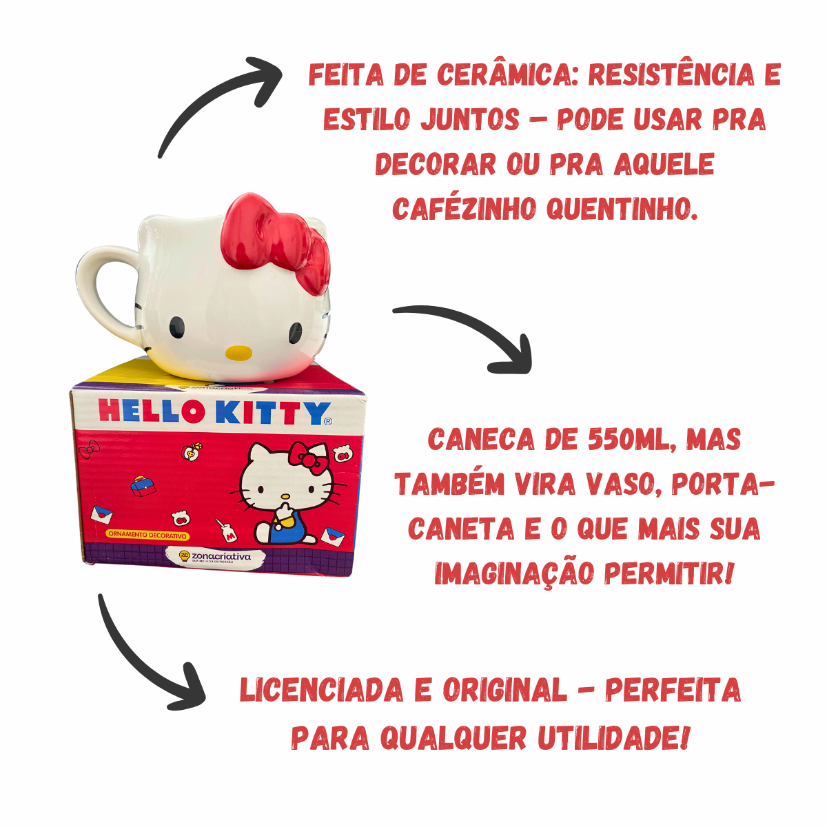 Caneca Bowl Vaso Porta Lápis 3D Hello Kitty 550ml