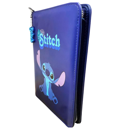 Caderno Pasta Stitch Couro Fichário com Bloco Notas e Marcadores