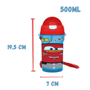Garrafa Carros com Tampa Alça e Canudo 500ml