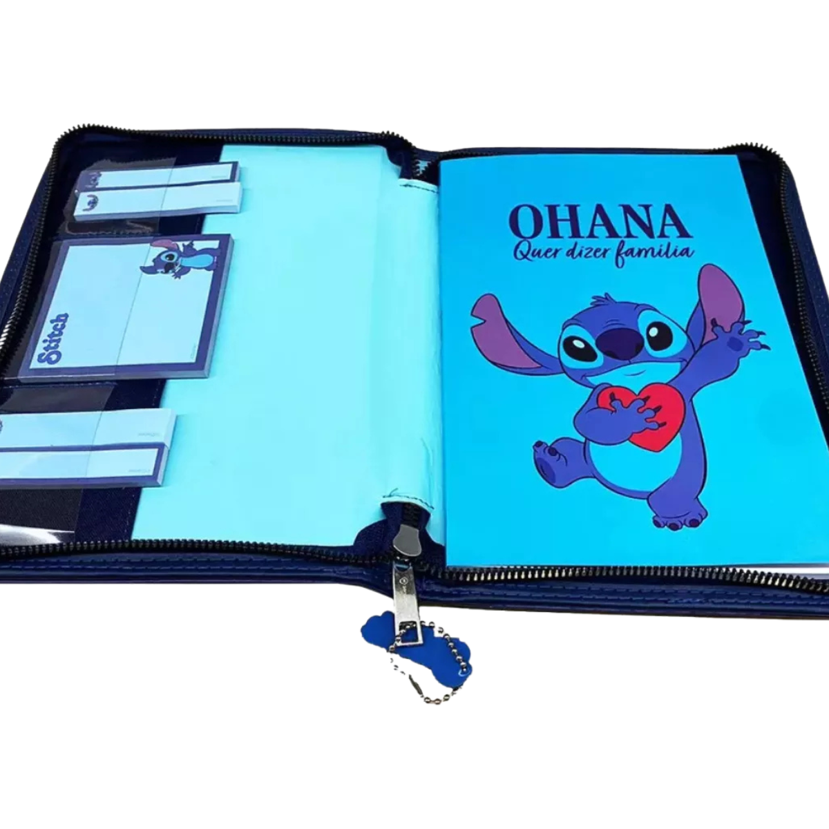 Caderno Pasta Stitch Couro Fichário com Bloco Notas e Marcadores