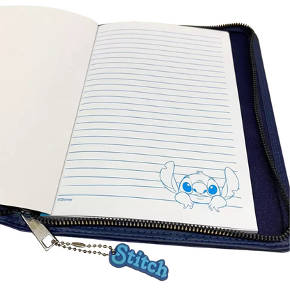 Caderno Pasta Stitch Couro Fichário com Bloco Notas e Marcadores