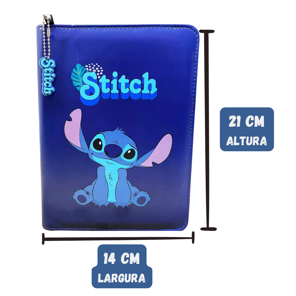 Caderno Pasta Stitch Couro Fichário com Bloco Notas e Marcadores