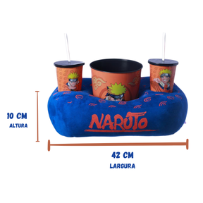 Kit Almofada Porta Pipoca Balde e Copos Naruto Anime