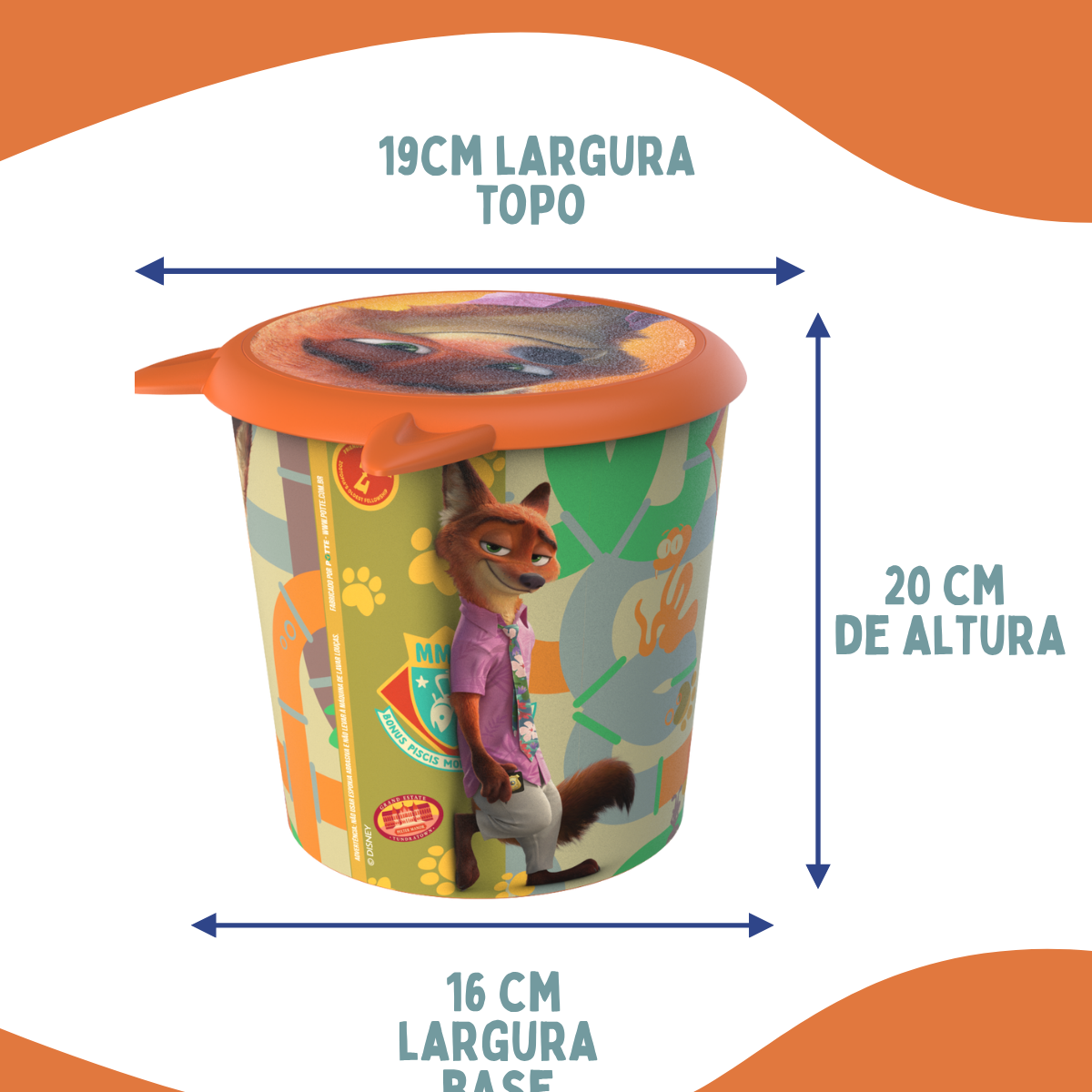 Balde Pipoca Zootopia 2 Tampa Estreia Cinema 2025 4L Orelhas