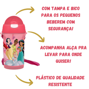 Garrafa Princesas com Tampa Alça e Canudo 500ml