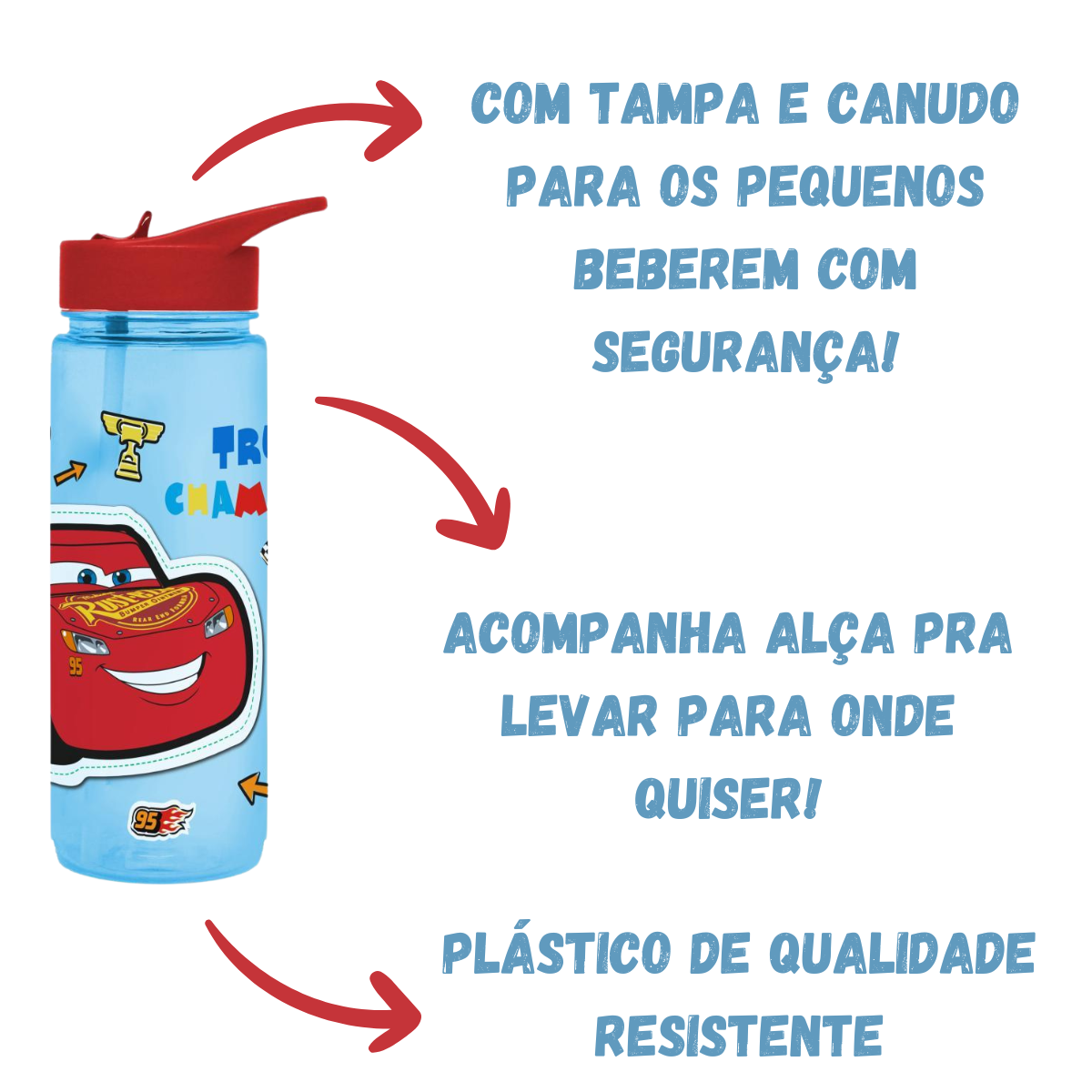 Garrafa Carros com Tampa e Canudo 650ml