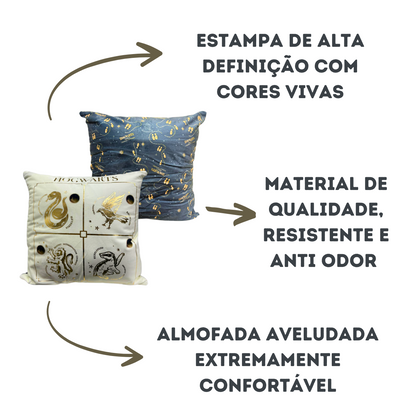 Almofada Harry Potter 40x40cm Quadrada Castelo Hogwarts Casas Escolas