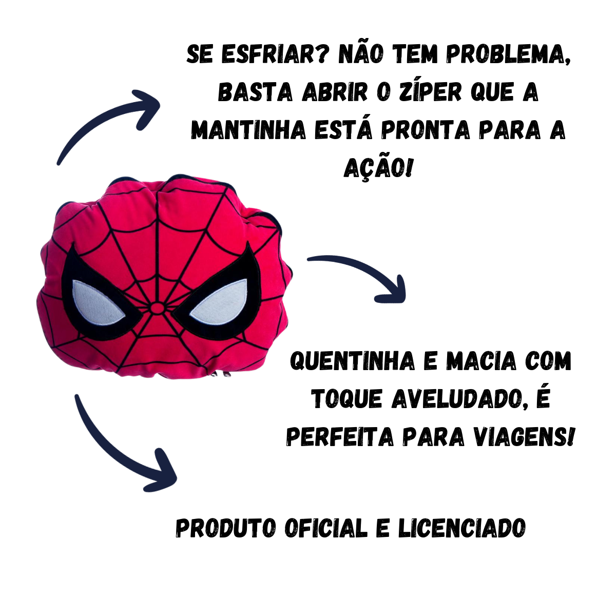 Almofada 2 em 1 Manta com Zíper Veludo Homem Aranha Spiderman