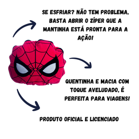 Almofada 2 em 1 Manta com Zíper Veludo Homem Aranha Spiderman