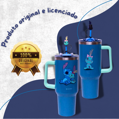 Copo Térmico Stitch e Xepa 1,15L – Aço Inox com Tampa e Canudo com Pingente + Brinde