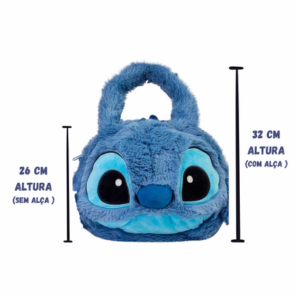 Bolsa Infantil Stitch Pelúcia Macia Compartimento Interno  Bolso Transparente Celular