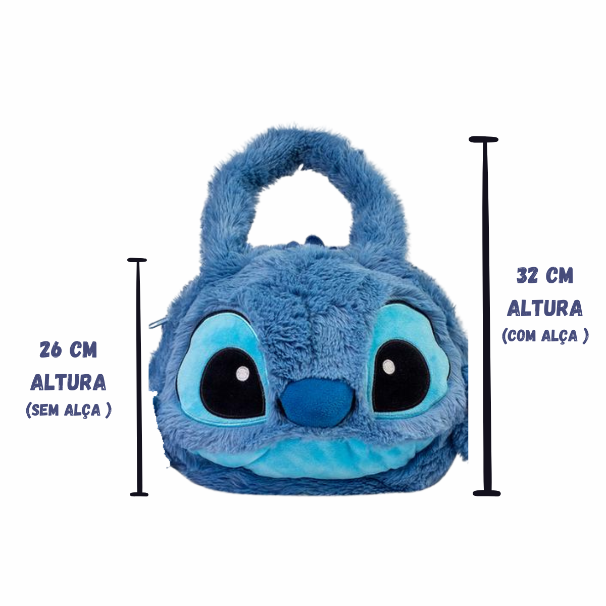 Bolsa Infantil Pelúcia Stitch Cabeça 3D Alça