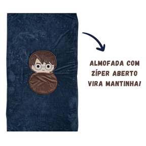 Almofada 2 em 1 Manta com Zíper Veludo Harry Potter HP