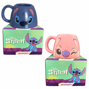 Kit 2 Canecas Stitch e Angel Vaso Porta Lápis 450ml