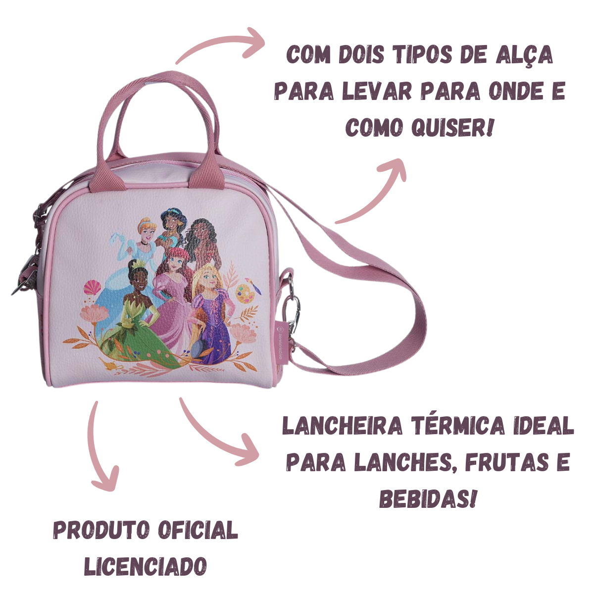 Lancheira Maleta Térmica Princesas com Alça Dupla Escola Passeios