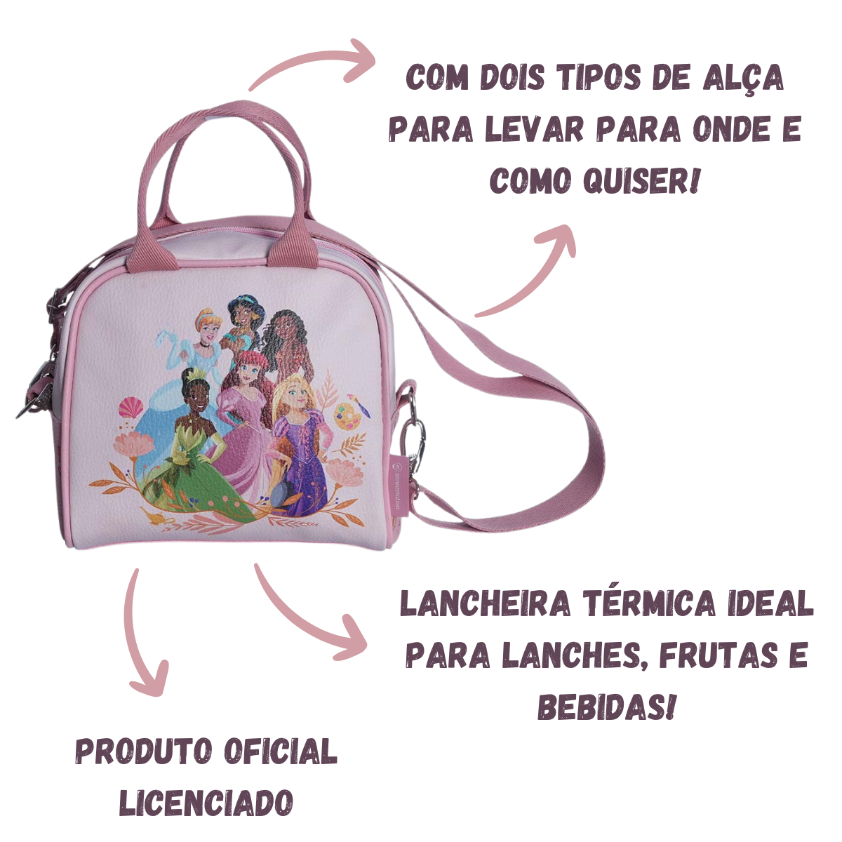 Lancheira Maleta Térmica Princesas com Alça Dupla