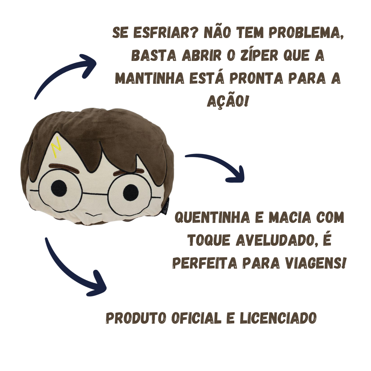 Almofada 2 em 1 Manta com Zíper Veludo Harry Potter HP