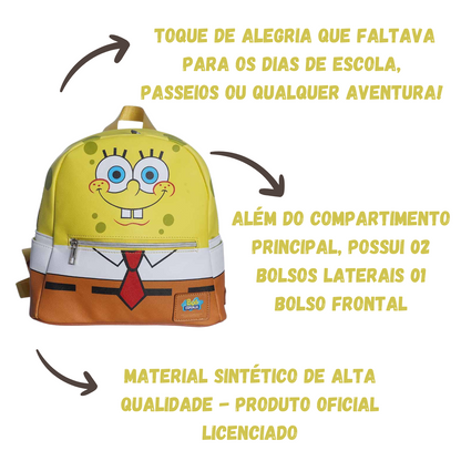 Mochila Infantil Bob Esponja 25cm Com Bolsos Laterais Escola Passeios