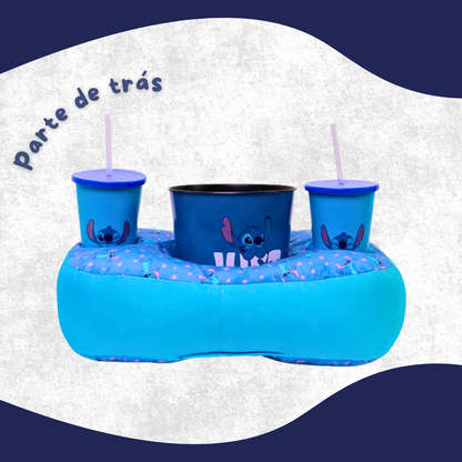 Kit Almofada Porta Pipoca Com Balde e Copos Stitch Just Chill