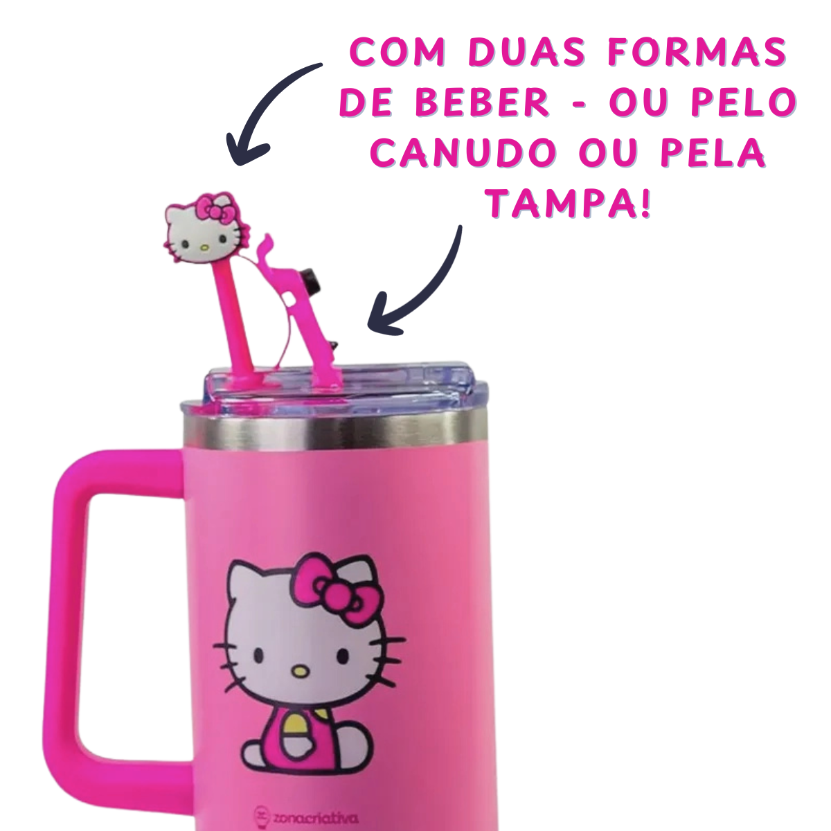 Copo Térmico Hello Kitty 1,15L com Canudo e Alça – Mantém Gelado por 12h + Brinde