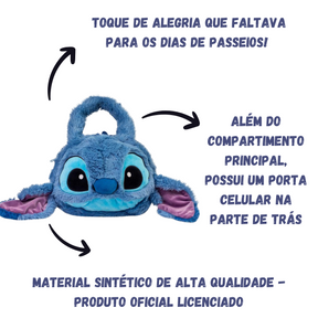 Bolsa Infantil Pelúcia Stitch Cabeça 3D Alça