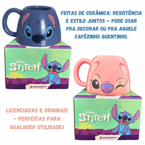 Kit 2 Canecas Stitch e Angel Vaso Porta Lápis 450ml