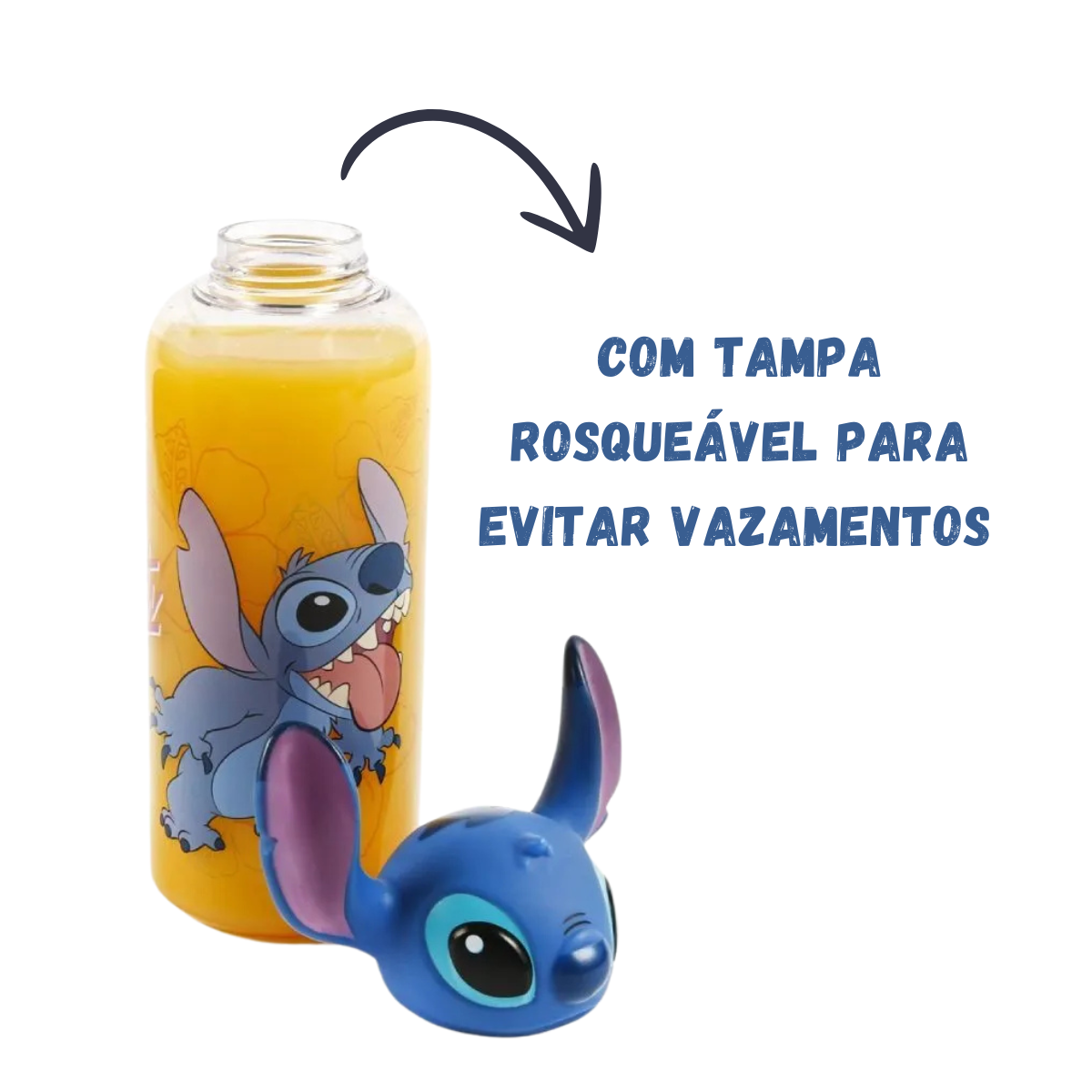 Garrafa Plástico 3d Stitch Tampa Antivazamento Infantil 560ml