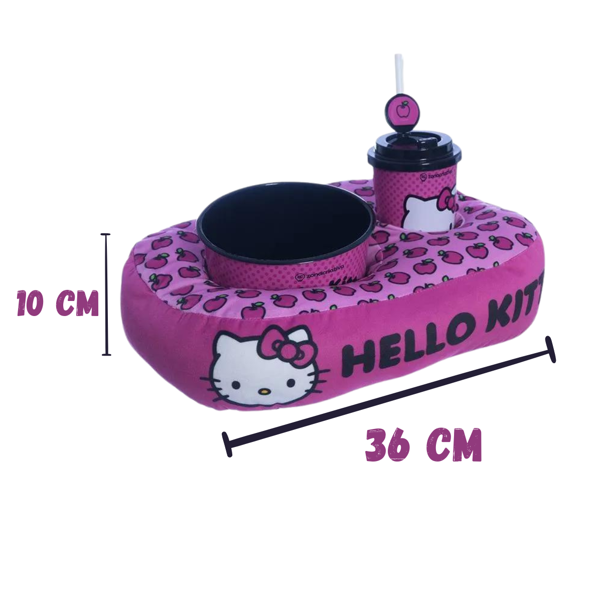 Kit Pipoca Hello Kitty com Almofada, Balde 1,3L e Copo 400ml + Brinde