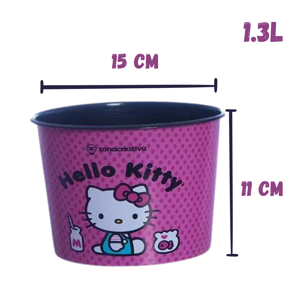 Kit Pipoca Hello Kitty com Almofada, Balde 1,3L e Copo 400ml + Brinde
