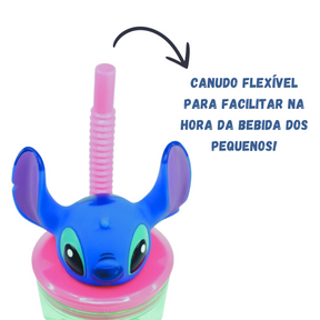 Copo 3d Plástico Stitch com Canudo e Tampa Infantil 360ml