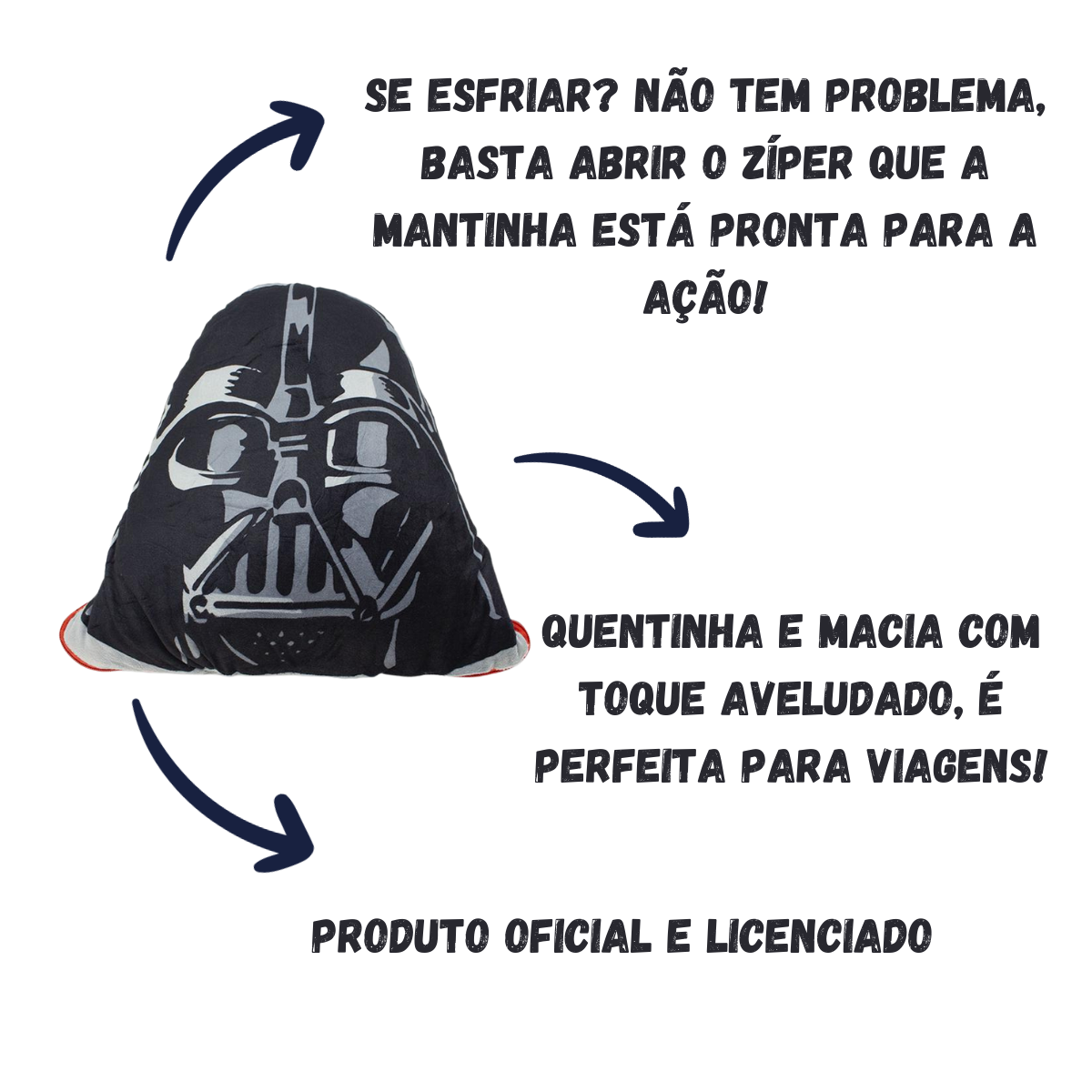 Almofada 2 em 1 Manta com Zíper Veludo Darth Vader Star Wars