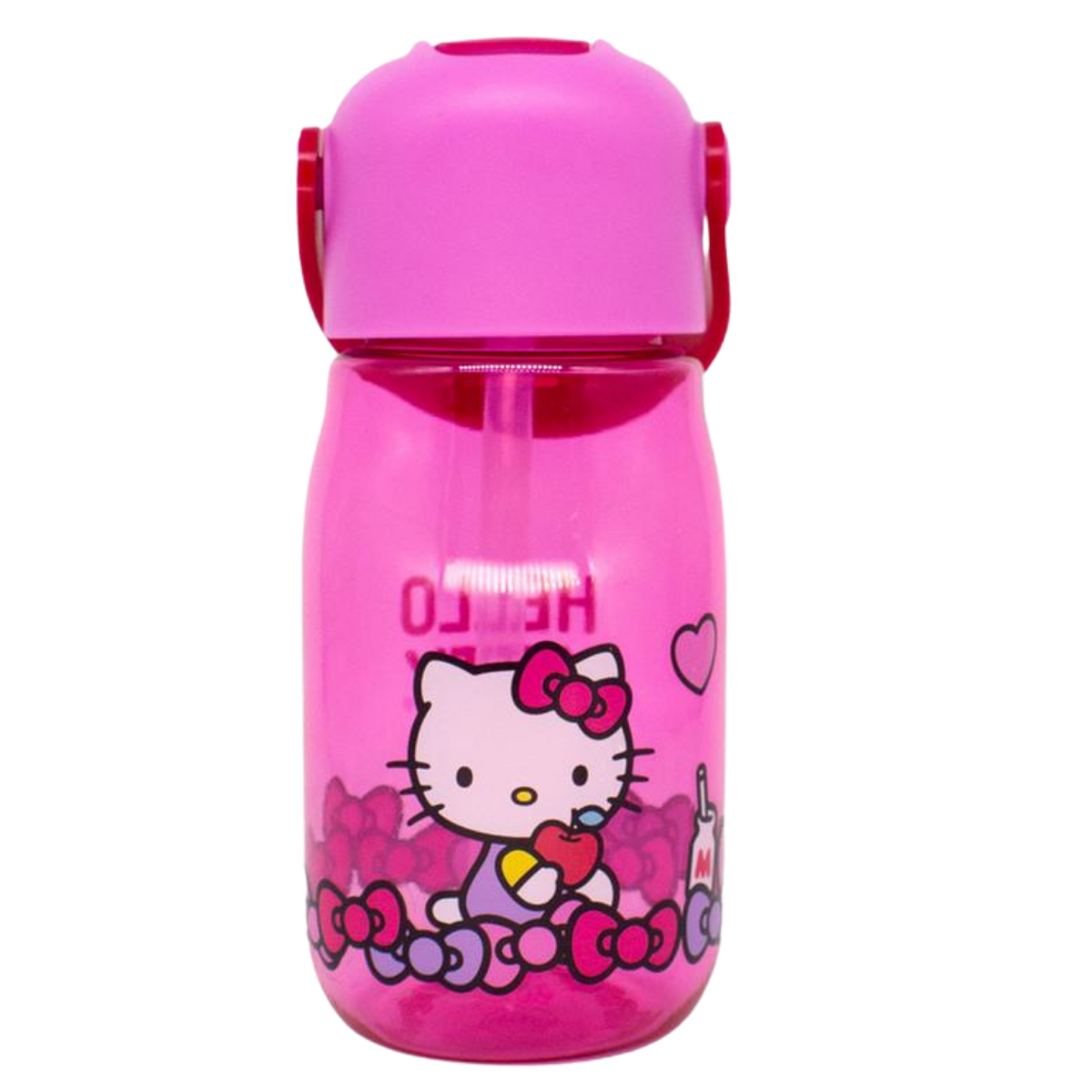 Garrafa Flip Hello Kitty  Infantil Com Tampa Canudo e Alça 400ml