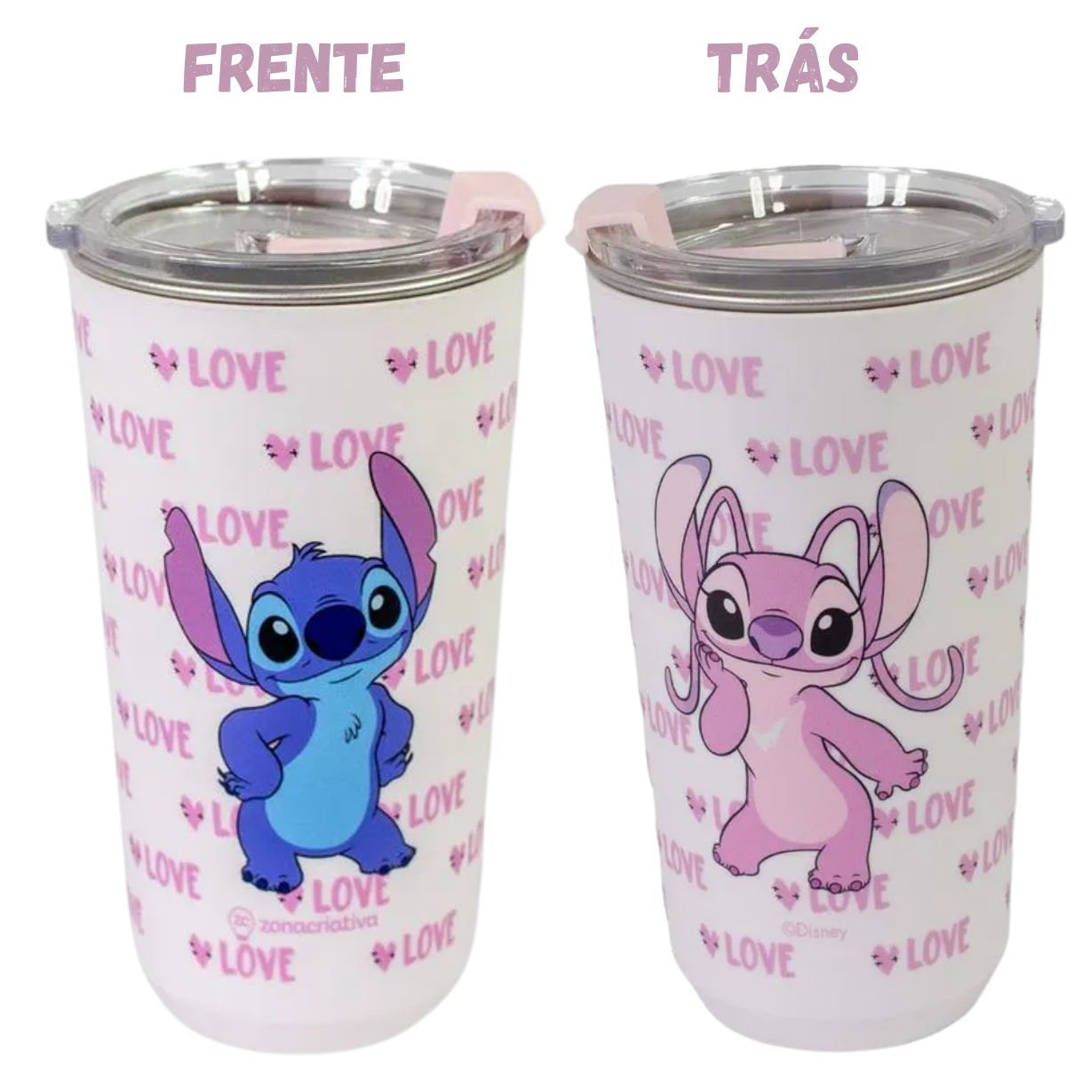 Copo Térmico Stitch e Angel Love Aço Inox 500ml