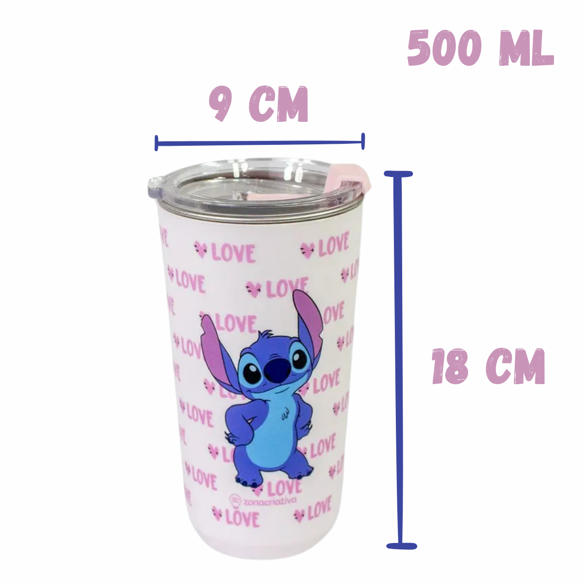 Copo Térmico Stitch e Angel Love Aço Inox 500ml