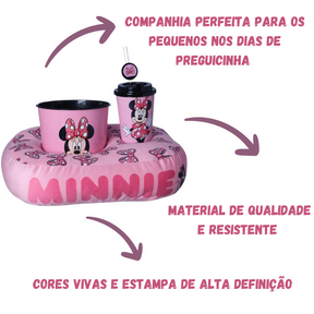 Kit Almofada Porta Pipoca Balde e Copo Minnie Individual Infantil