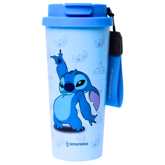 Copo Térmico Stitch 500ml – Aço Inox Parede Dupla Bico Duplo e Alça de Transporte Disney