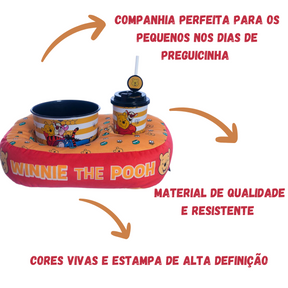 Kit Almofada Porta Pipoca Balde e Copo Ursinho Pooh Individual Infantil